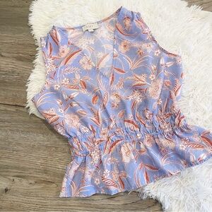LOFT Outlet Peplum Blouse Top Botanical V-Neck XS Coastal Grandmother Spring